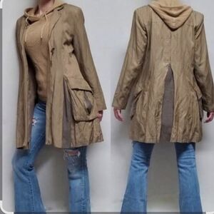 CAbi Treasure Hunter Steampunk Jacket Trench Coat Beige Cotton Blend SZ M